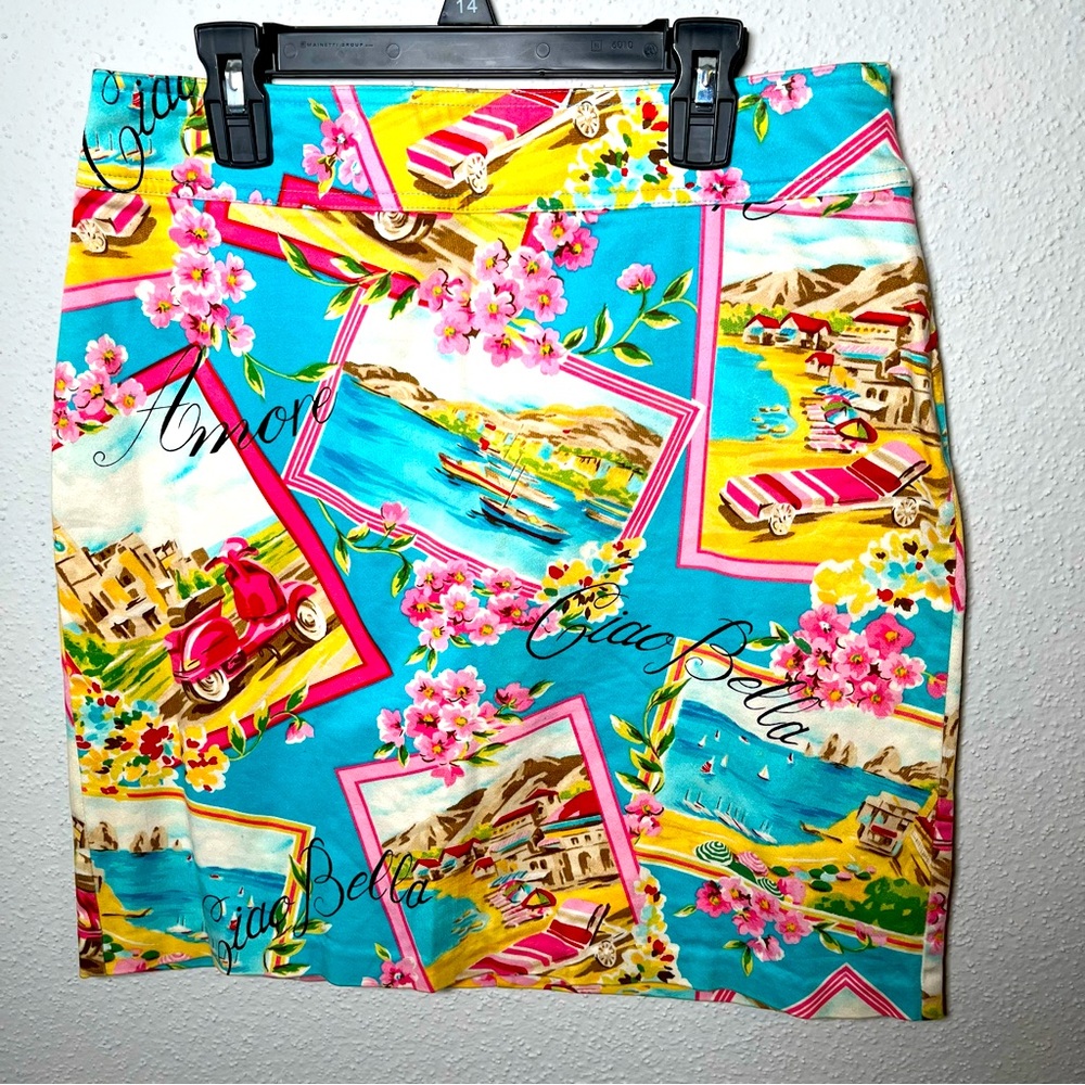 New York & Company Ciao Bella Italian Seaside Multicolor Skirt Sz 4 Blue & Pink